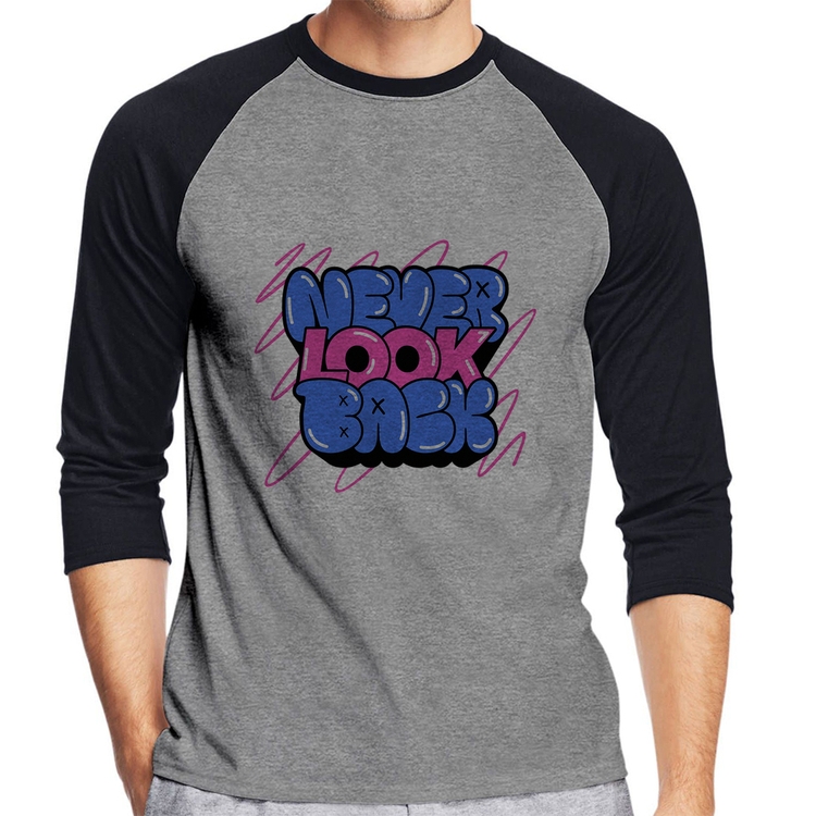 Camiseta Raglan Never look back Manga 3/4 - Cinza/Preto