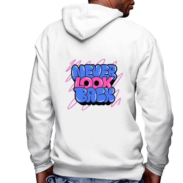 Blusa Moletom Never look back Masculina com Capuz e Zíper - Branca