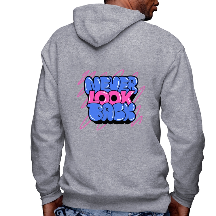 Blusa Moletom Never look back Masculina com Capuz e Zíper - Mescla