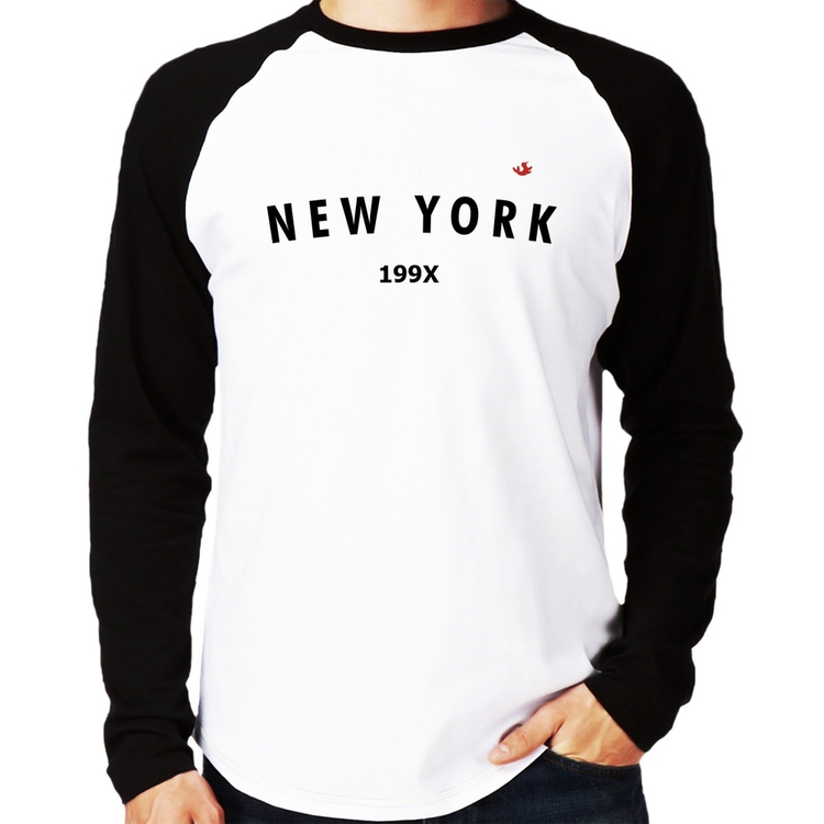 Camiseta Raglan New York 199X Manga Longa