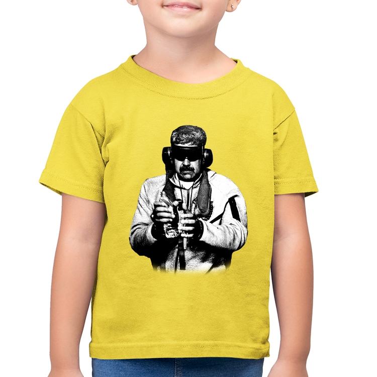 Camiseta Algodão Infantil Nicolás Maduro Preso - Amarelo Canário