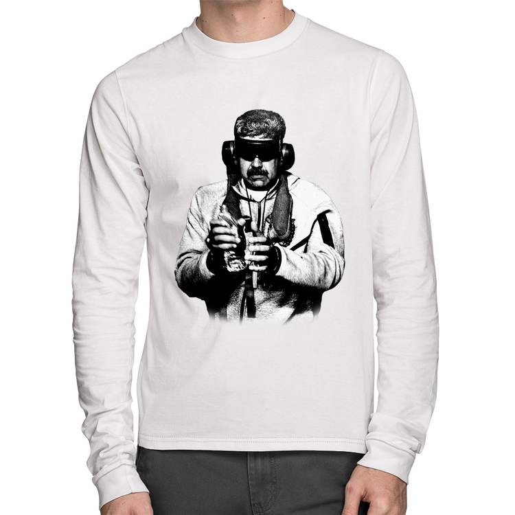 Camiseta Algodão Nicolás Maduro Preso Manga Longa - Branca