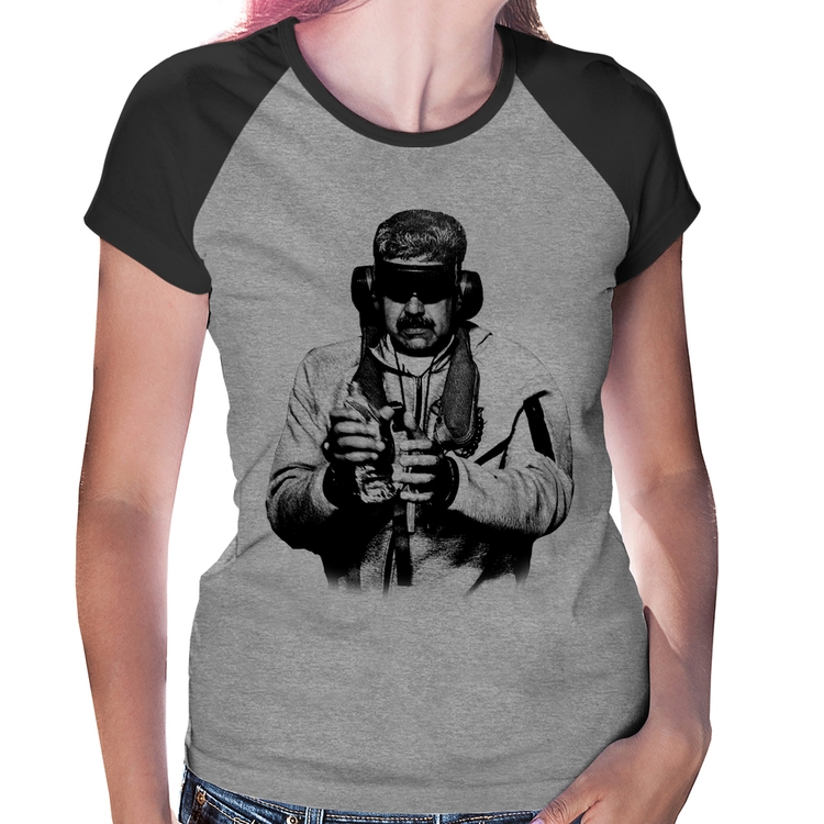 Baby Look Raglan Nicolás Maduro Preso - Cinza/Preto