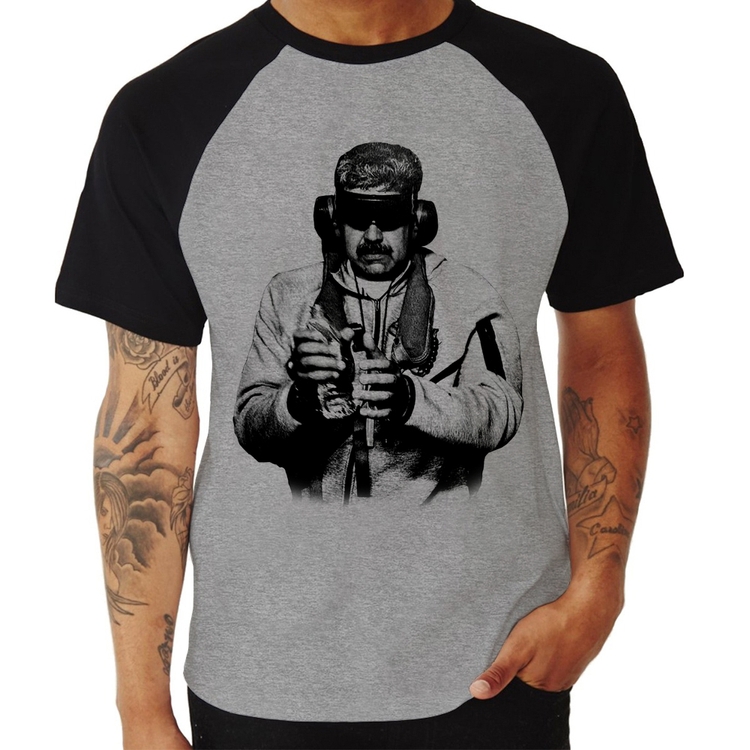Camiseta Raglan Nicolás Maduro Preso - Cinza/Preto