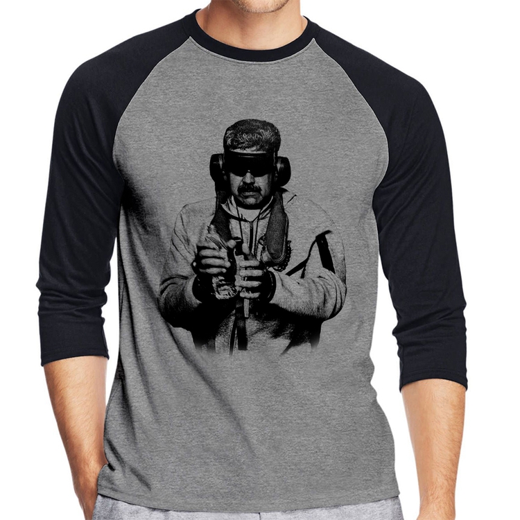 Camiseta Raglan Nicolás Maduro Preso Manga 3/4 - Cinza/Preto