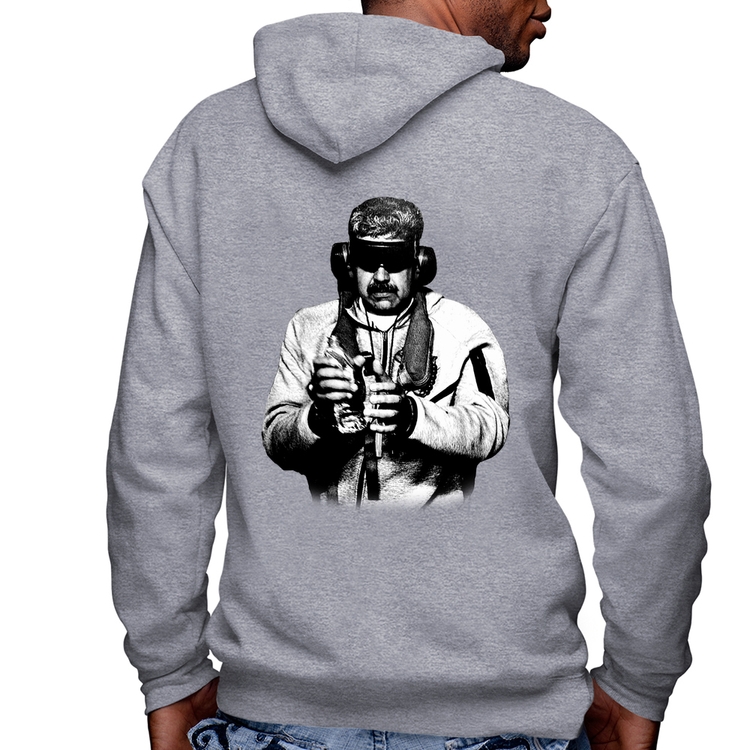 Blusa Moletom Nicolás Maduro Preso Masculina com Capuz e Zíper - Mescla