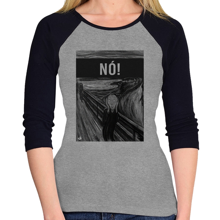 Baby Look Raglan NÓ! Manga 3/4 - Cinza/Preto