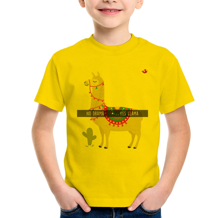 Camiseta Infantil No Drama Yes Llama - Amarela