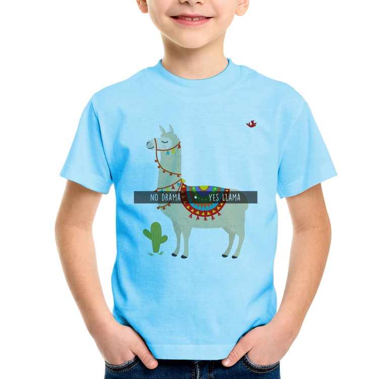 Camiseta Infantil No Drama Yes Llama - Azul Bebê