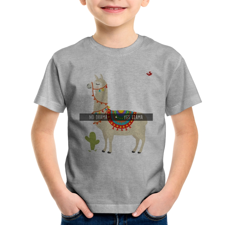 Camiseta Infantil No Drama Yes Llama - Cinza