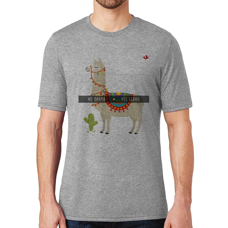 Camiseta No Drama Yes Llama - Cinza