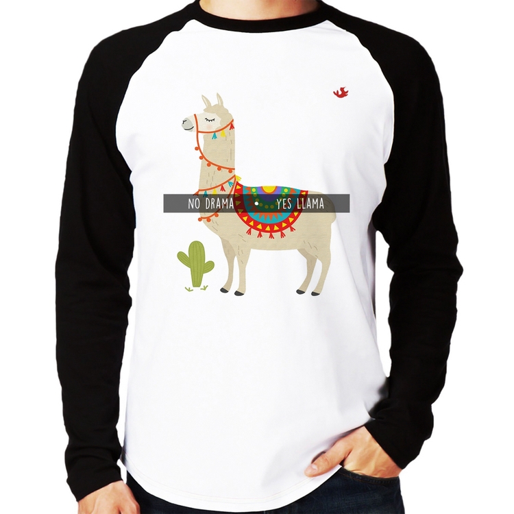 Camiseta Raglan No Drama Yes Llama Manga Longa