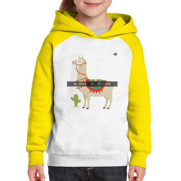 Moletom Infantil No Drama Yes Llama - Branco/Amarelo
