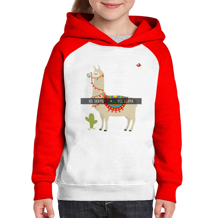 Moletom Infantil No Drama Yes Llama - Branco/Vermelho