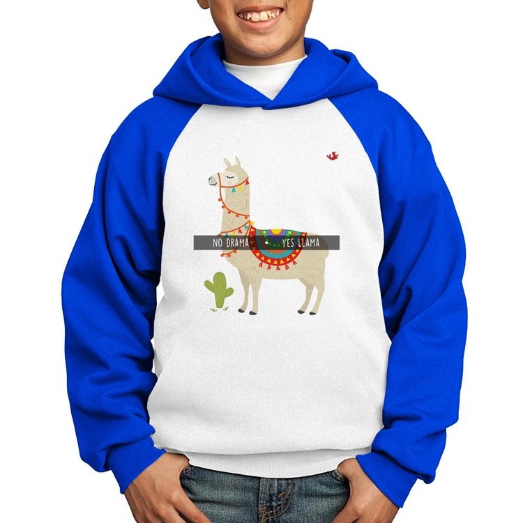 Moletom Infantil No Drama Yes Llama - Branco/Azul