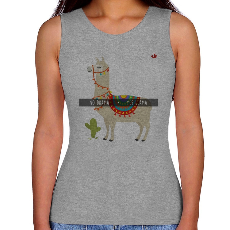 Regata Feminina No Drama Yes Llama - Cinza