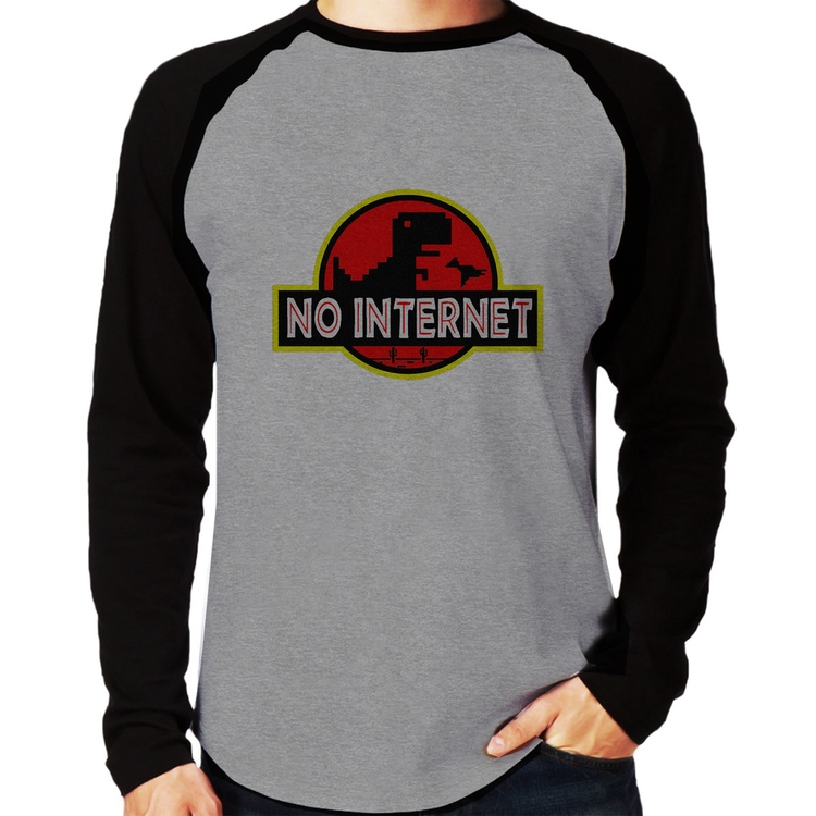 Camiseta Raglan No internet Manga Longa - Cinza/Preto