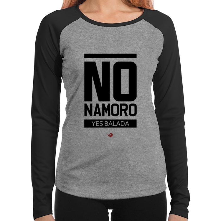 Baby Look Raglan No namoro, Yes balada Manga Longa - Cinza/Preto