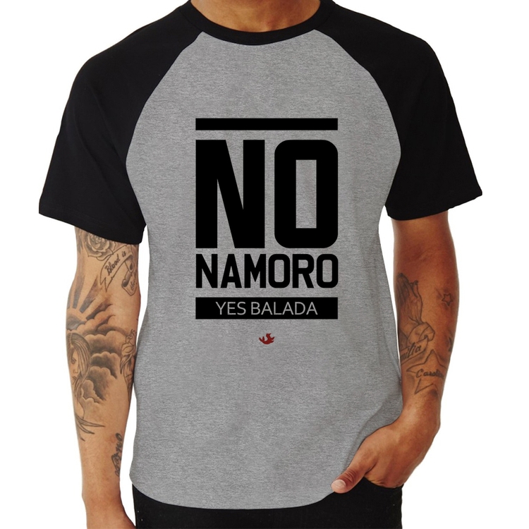 Camiseta Raglan No namoro, Yes balada - Cinza/Preto