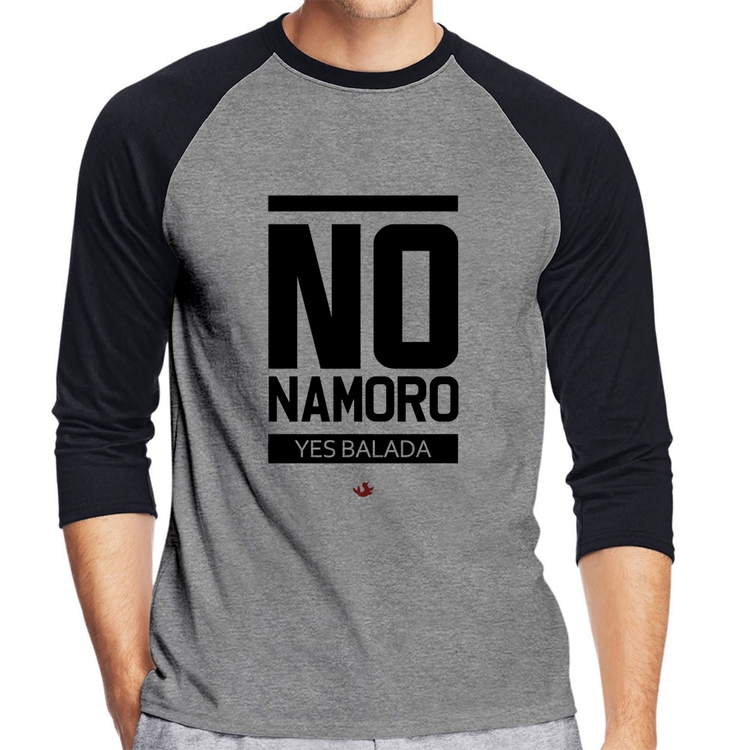 Camiseta Raglan No namoro, Yes balada Manga 3/4 - Cinza/Preto
