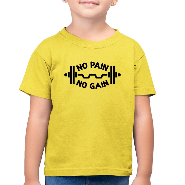 Camiseta Algodão Infantil No Pain No Gain - Amarelo Canário