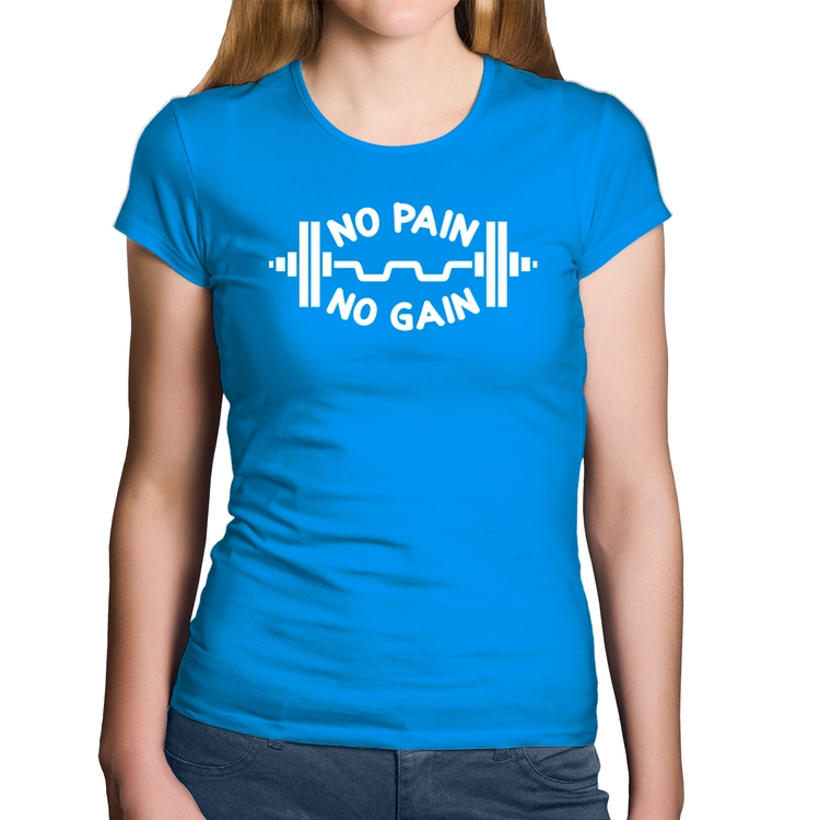 Baby Look Algodão No Pain No Gain - Azul