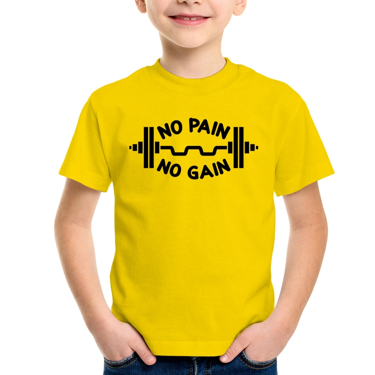 Camiseta Infantil No Pain No Gain - Amarela