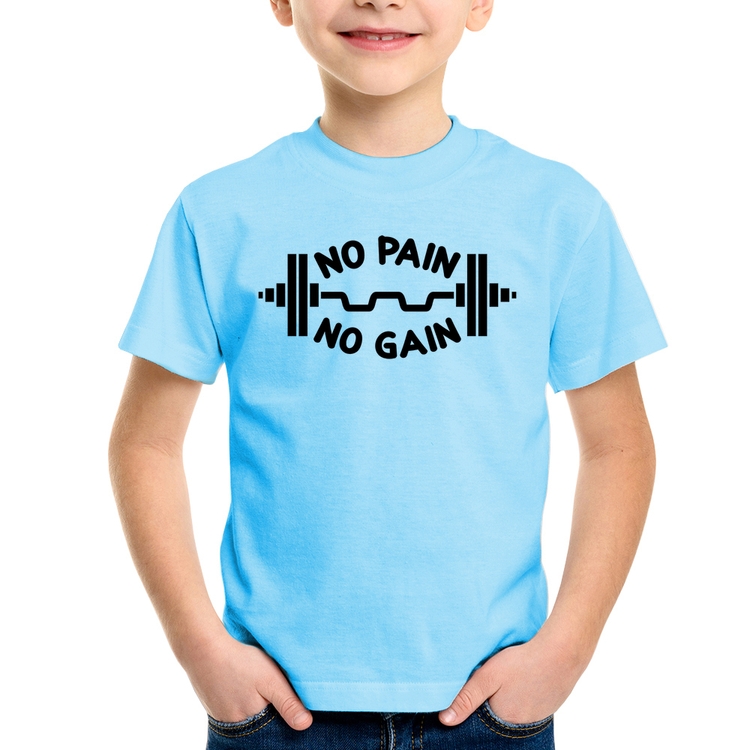 Camiseta Infantil No Pain No Gain - Azul Bebê