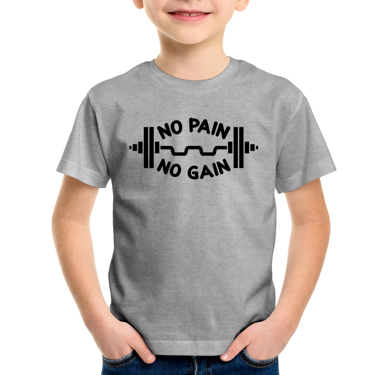 Camiseta Infantil No Pain No Gain - Cinza