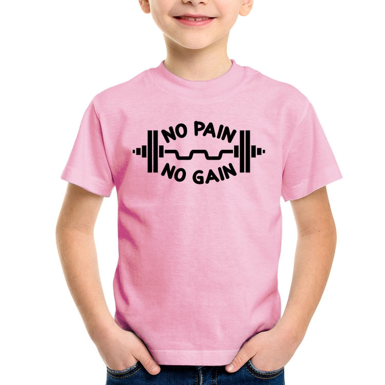Camiseta Infantil No Pain No Gain - Rosa Bebê