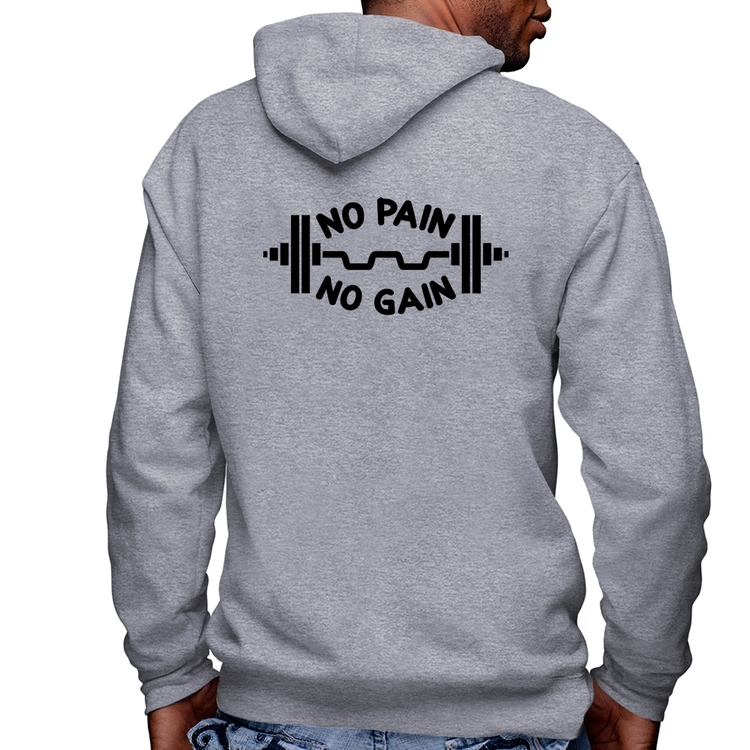 Blusa Moletom No Pain No Gain Masculina com Capuz e Zíper - Mescla