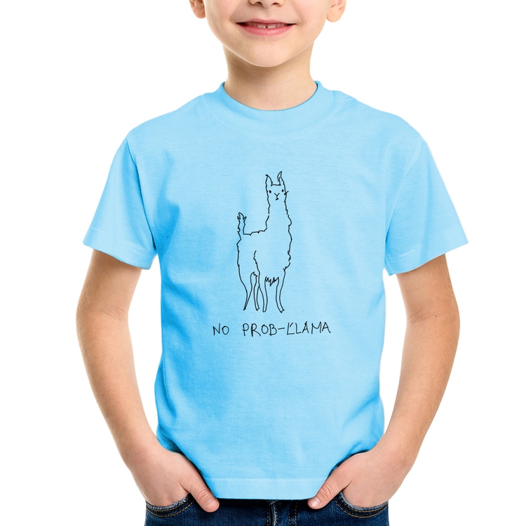 Camiseta Infantil No Prob-llama - Azul Bebê