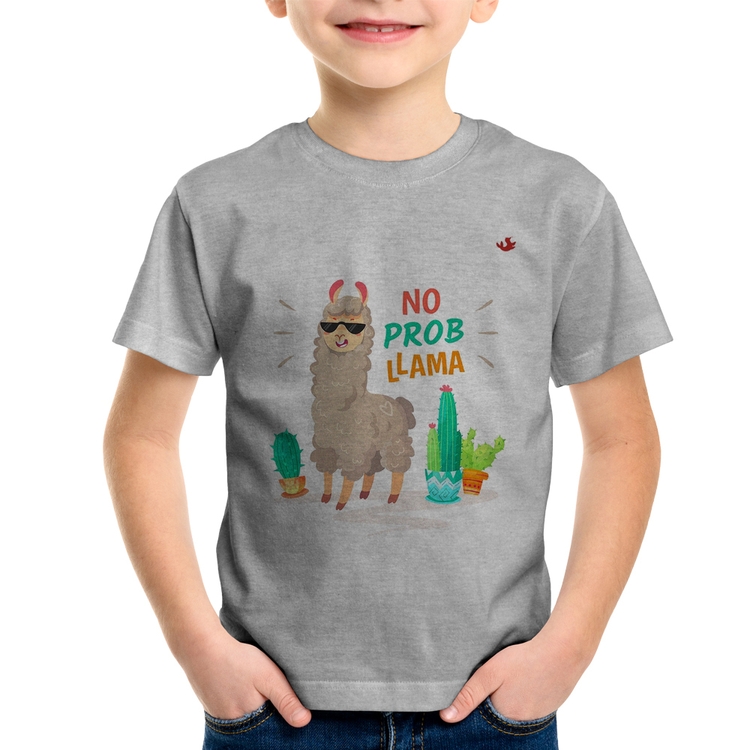 Camiseta Infantil No prob llama - Cinza