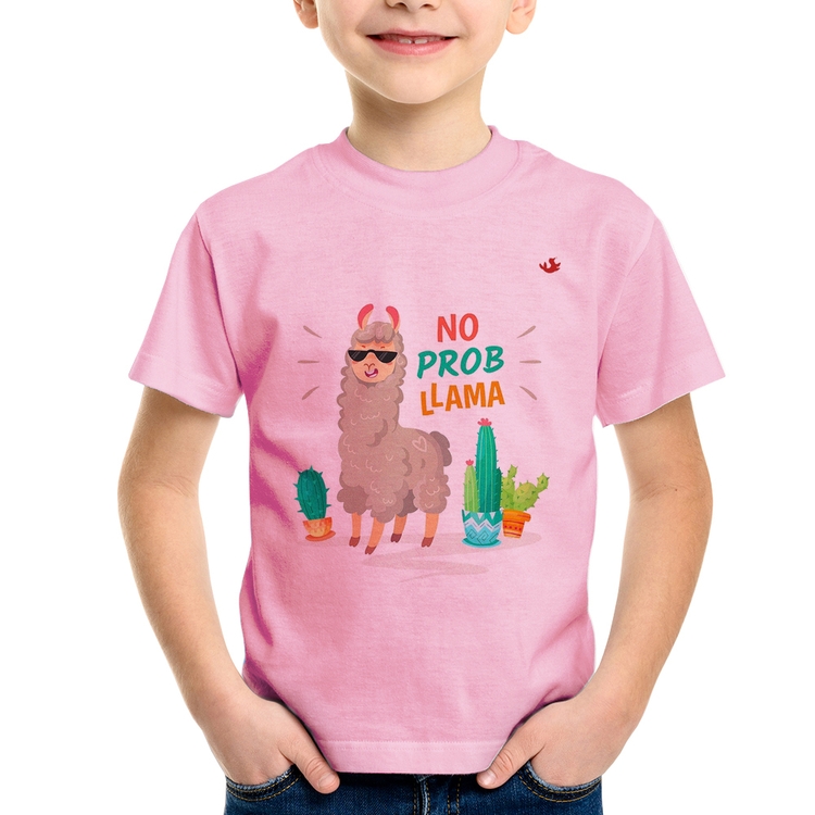 Camiseta Infantil No prob llama - Rosa Bebê