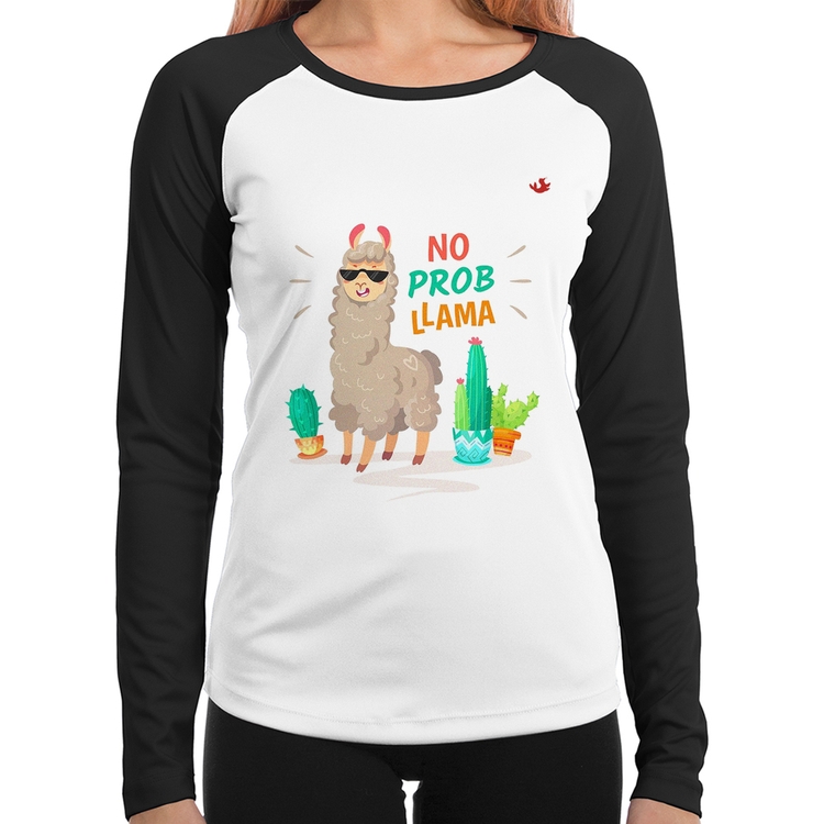 Baby Look Raglan No prob llama Manga Longa