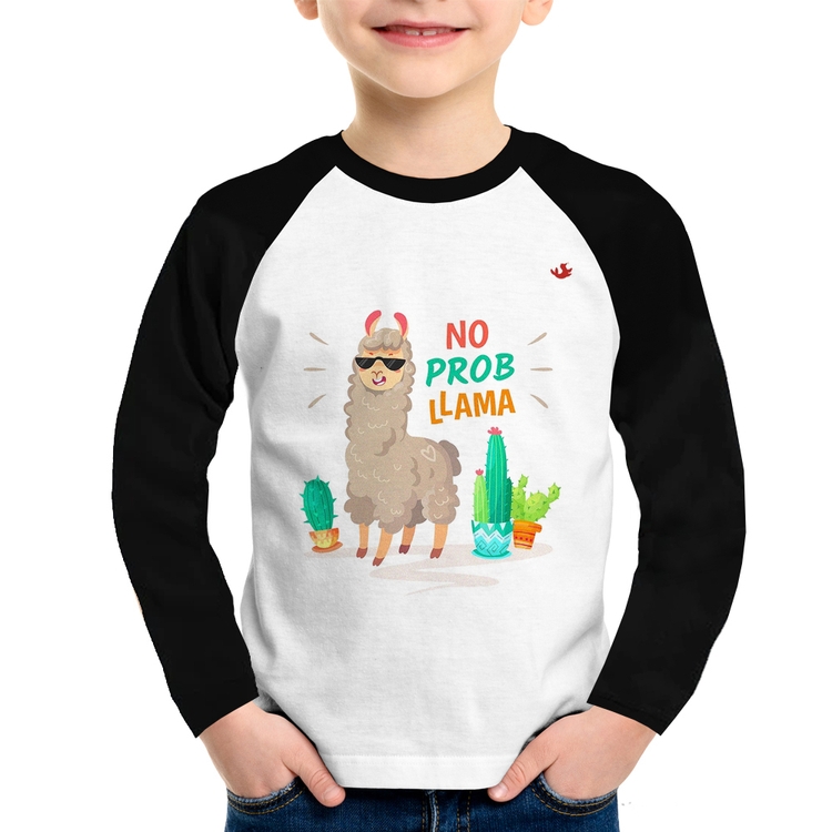 Camiseta Raglan Infantil No prob llama Manga Longa