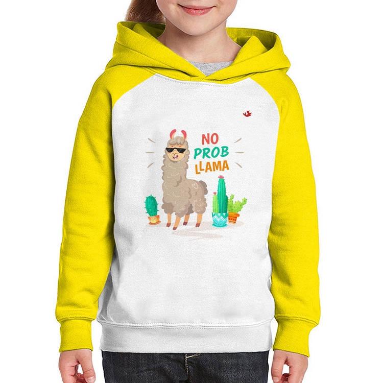 Moletom Infantil No prob llama - Branco/Amarelo
