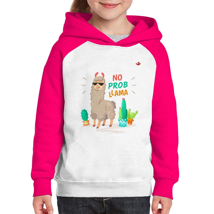 Moletom Infantil No prob llama - Branco/Rosa