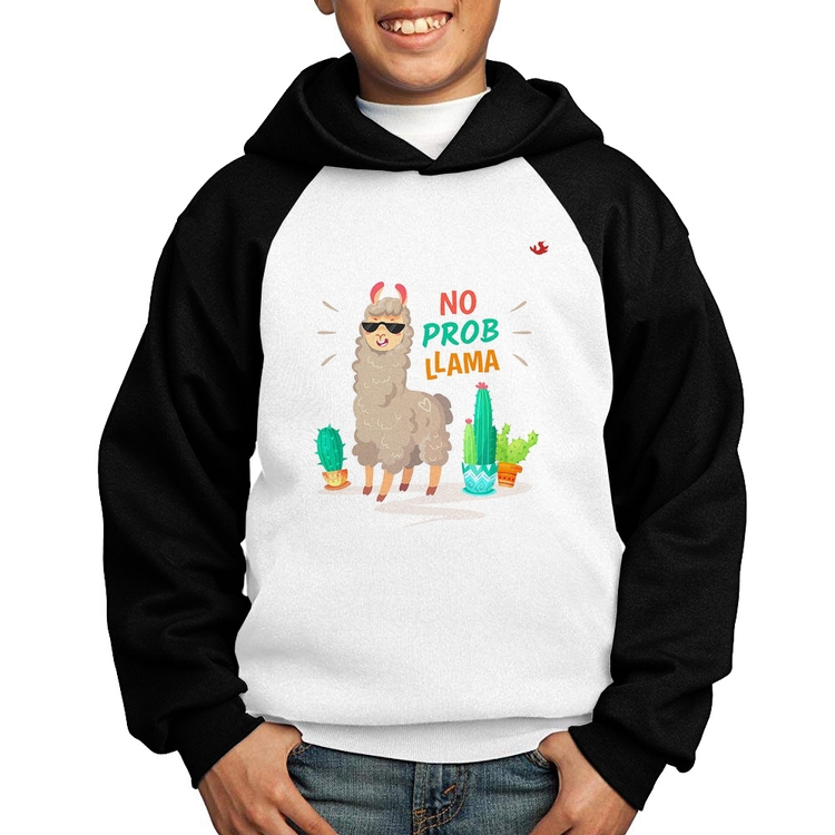 Moletom Infantil No prob llama - Branco/Preto