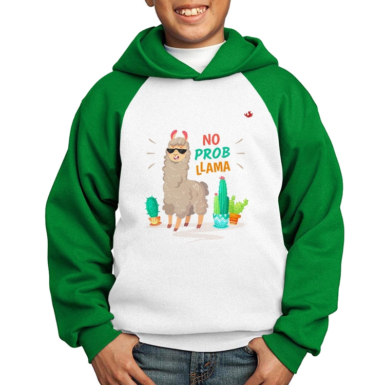 Moletom Infantil No prob llama - Branco/Verde