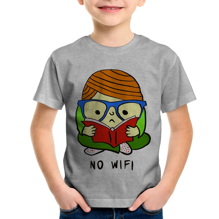 Camiseta Infantil No Wifi - Cinza