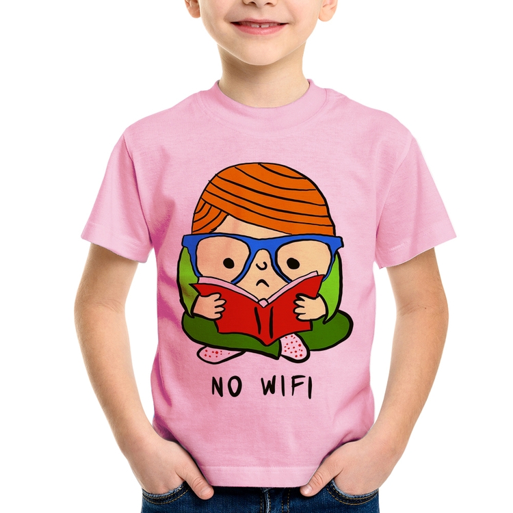 Camiseta Infantil No Wifi - Rosa Bebê