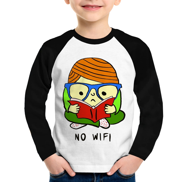 Camiseta Raglan Infantil No Wifi Manga Longa