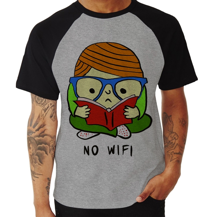 Camiseta Raglan No Wifi - Cinza/Preto