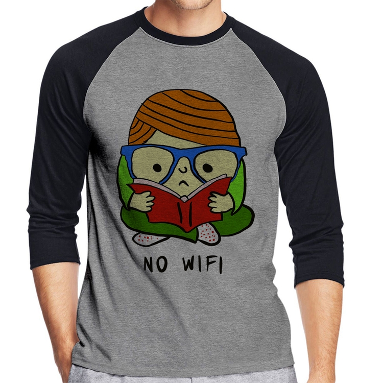 Camiseta Raglan No Wifi Manga 3/4 - Cinza/Preto