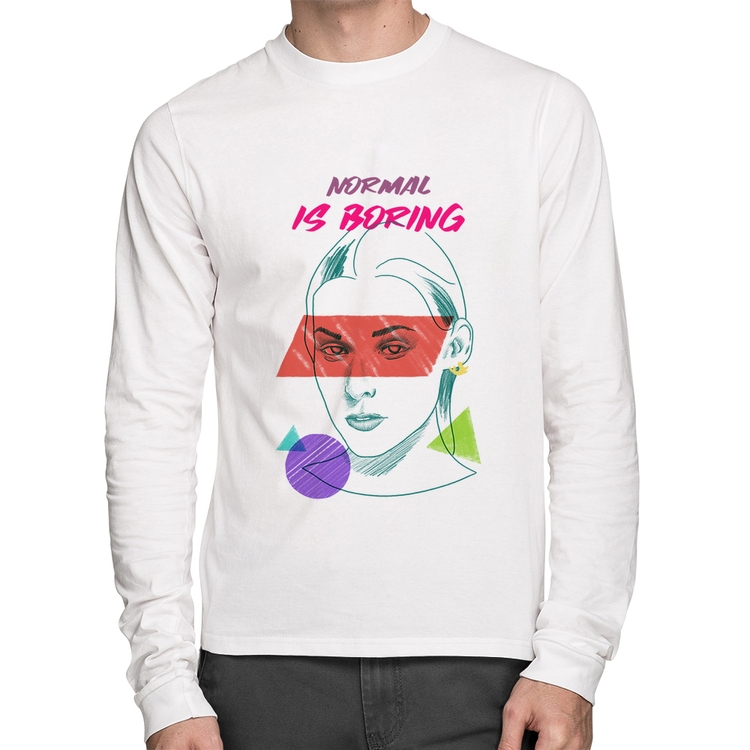 Camiseta Algodão Normal is boring Manga Longa - Branca