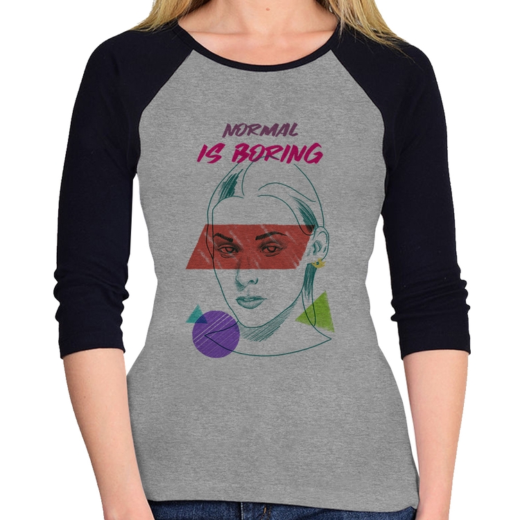 Baby Look Raglan Normal is boring Manga 3/4 - Cinza/Preto