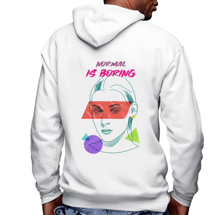 Blusa Moletom Normal is boring Masculina com Capuz e Zíper - Branca