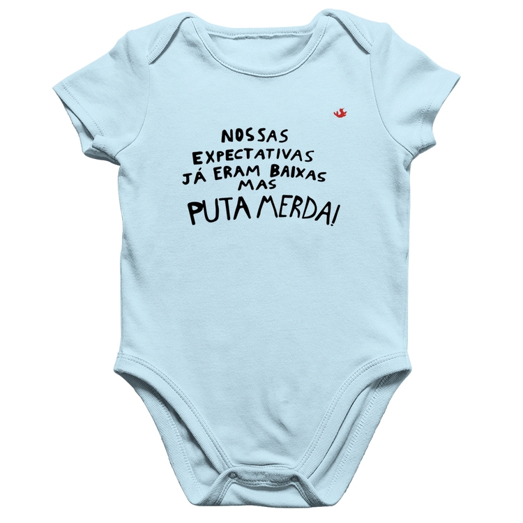 Body Bebê Algodão Nossas expectativas já eram baixas - Azul Bebê