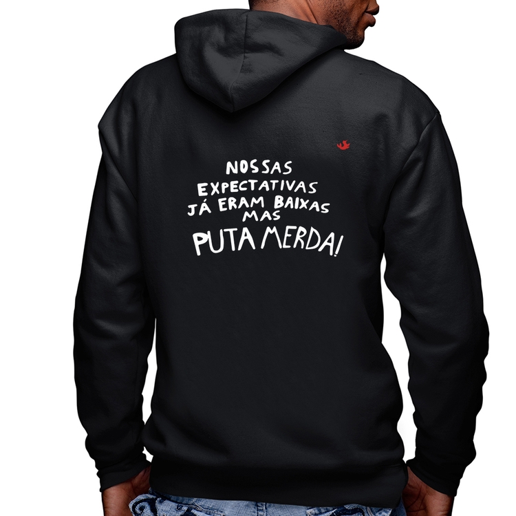 Blusa Moletom Nossas expectativas já eram baixas Masculina com Capuz e Zíper